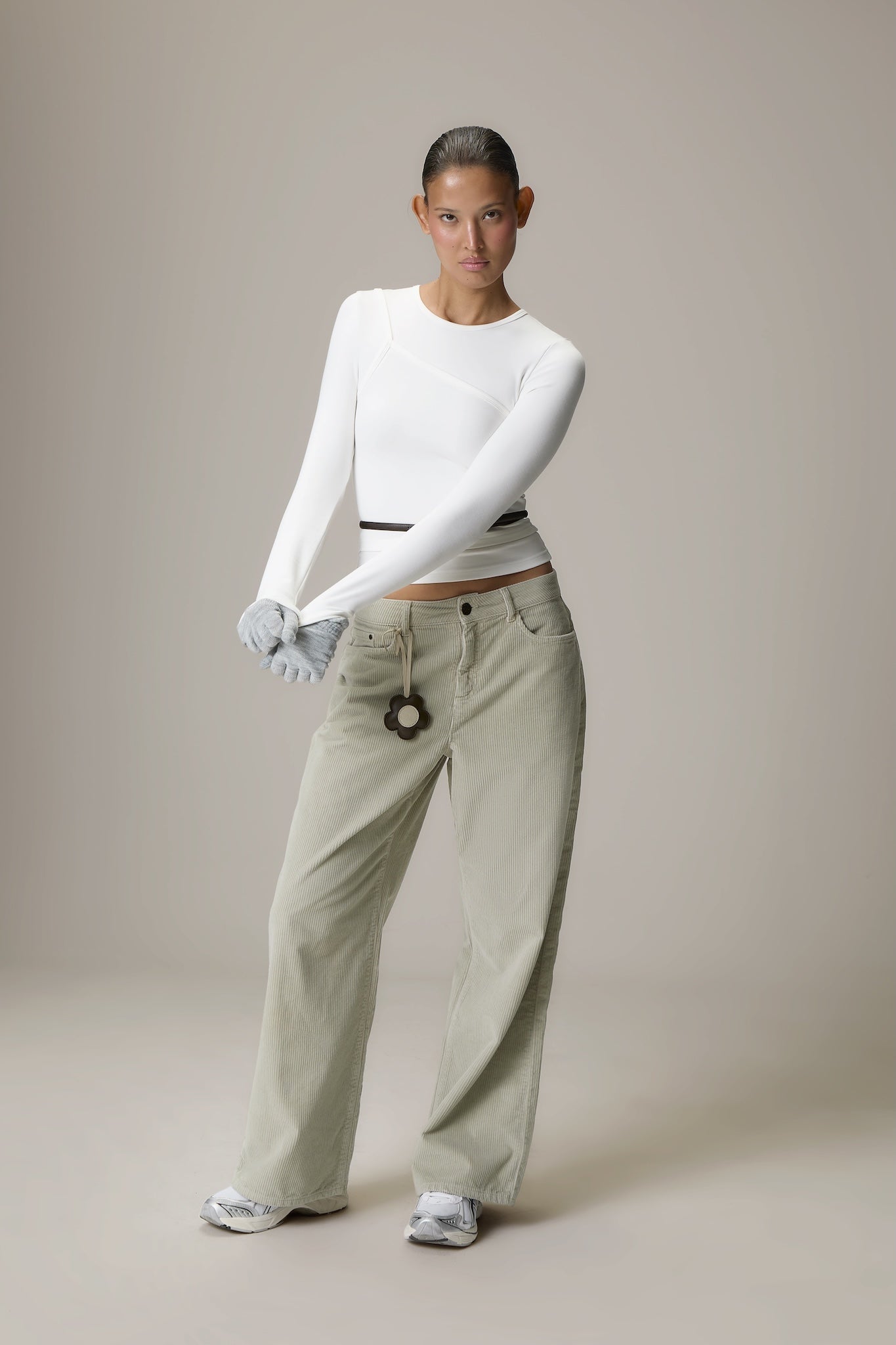 Lenzie Layered Long Sleeve Top in White