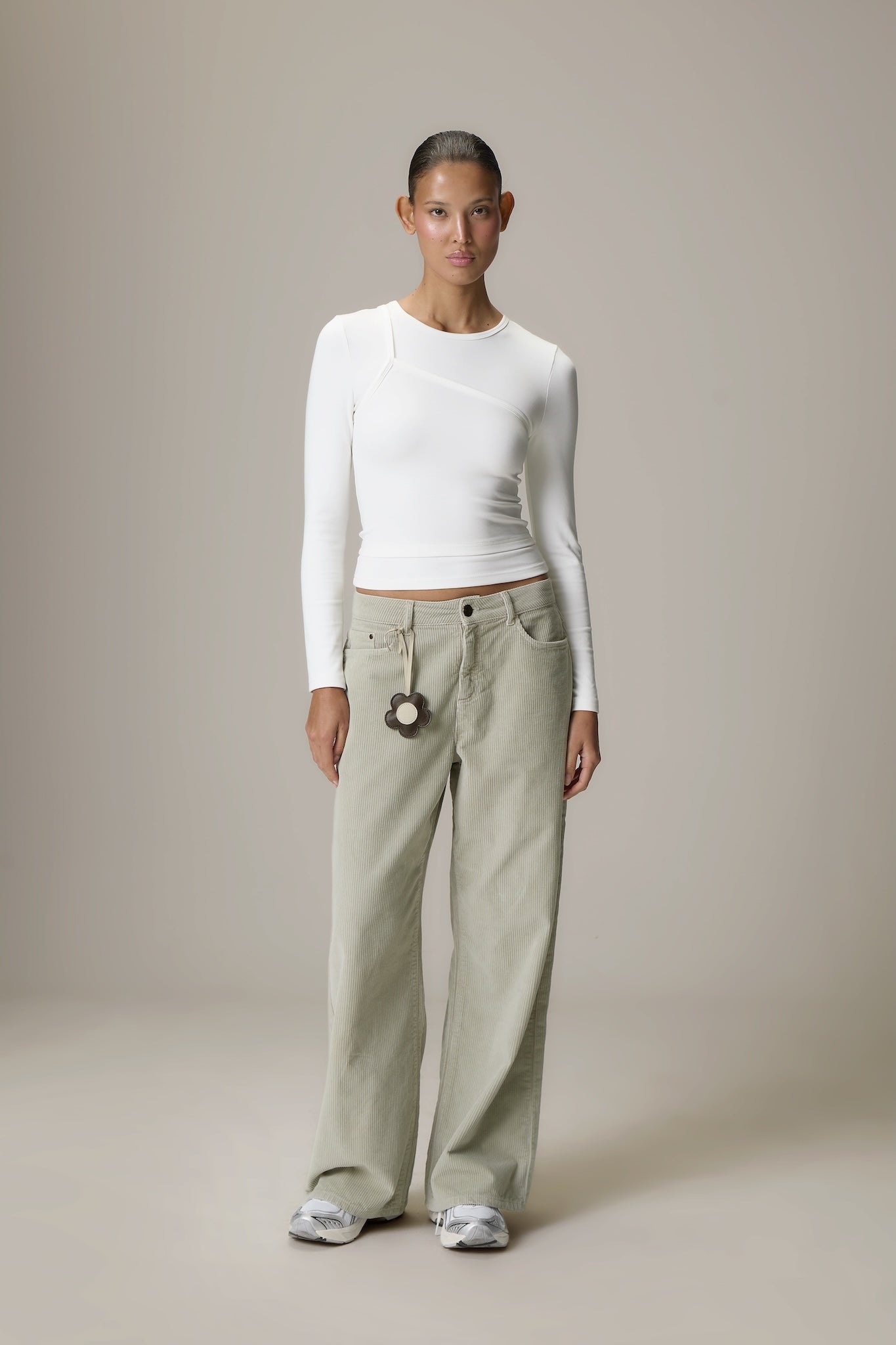 Lenzie Layered Long Sleeve Top in White
