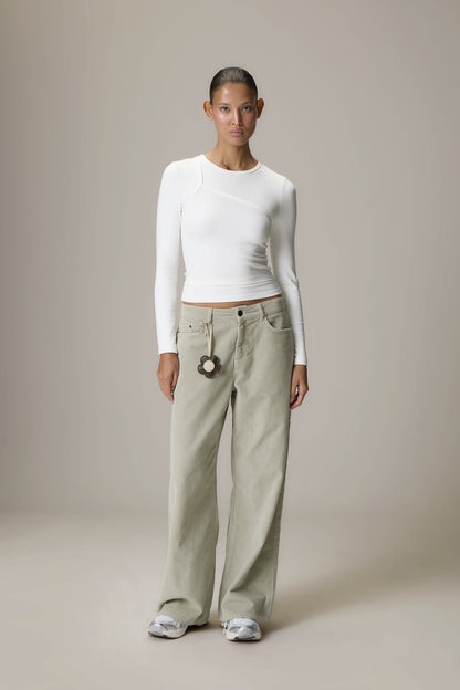 Lenzie Layered Long Sleeve Top in White